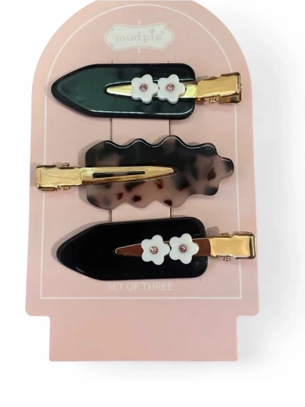 Creaseless Hair Clips Mud Pie set of 3 Gold tone tortoise shell black white NWT